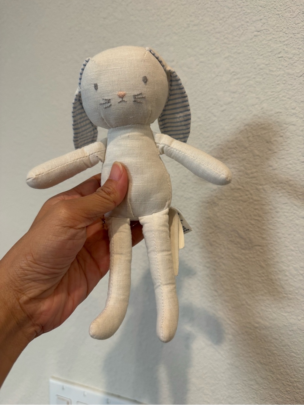 Janie and Jack Cream Bunny Plush with Blue-Striped Ears